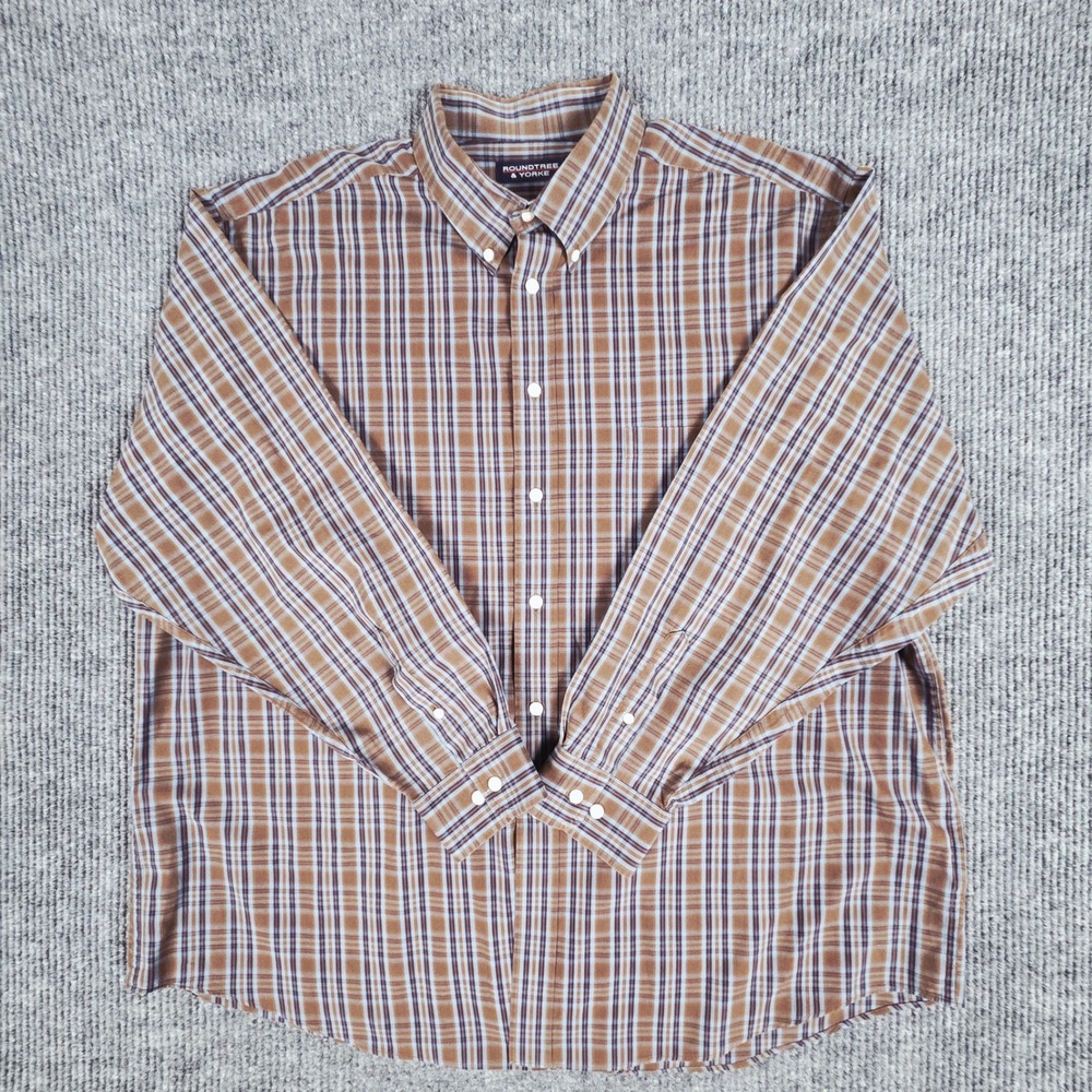Roundtree & Yorke Men's XXL Plaid Long Sleeve Button‎ Down Shirt 100% Cotton